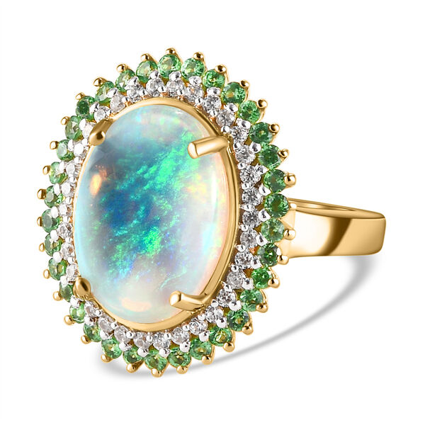 Nat&uuml;rlicher, &auml;thiopischer Opal und Tsavorit Granat-Ring, 925 Silber Gelbgold Vermeil  ca. 4,68 ct image number 0