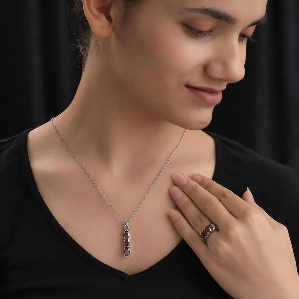 2er Set - Roter Granat Anh&auml;nger mit Kette und Ring, Edelstahl ca. 8.55 ct image number 3