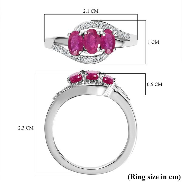 Afrikanischer Rubin (Fissure gef&uuml;llt), Wei&szlig;er Zirkon Ring, 925 Silber platiniert (Gr&ouml;&szlig;e 19.00), ca. 1.36 ct image number 6