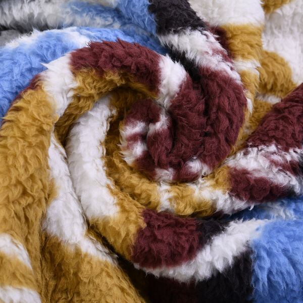 Wolkenweicher Sherpa-Hoodie mit Aztekenmuster, Blau-Grau-Senfgelb, Einheitsgröße  image number 7