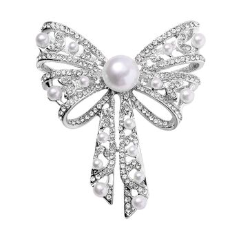 Kunststoff Perle, Wei&szlig;er Kristall Brosche