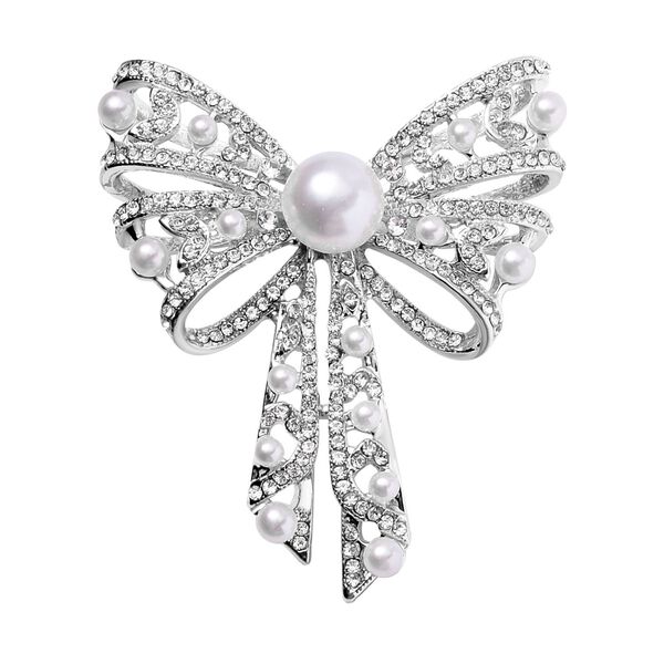 Kunststoff Perle, Wei&szlig;er Kristall Brosche