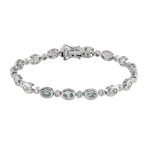 Espirito Santo Aquamarin und weißes Zirkon-Armband, ca. 19 cm, 925 Silber platiniert ca. 7,08 ct image number 0