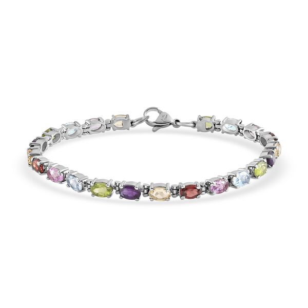 Mehrfarbiges Edelstein-Armband, ca. 19 cm, Edelstahl, ca. 10,91 ct
