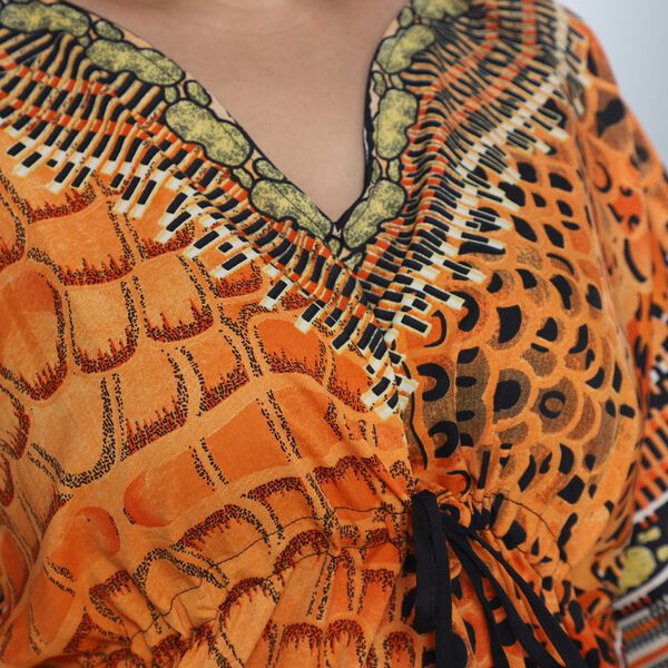 V-Ausschnitt bedruckter Kaftan, Einheitsgr&ouml;&szlig;e Orange image number 5