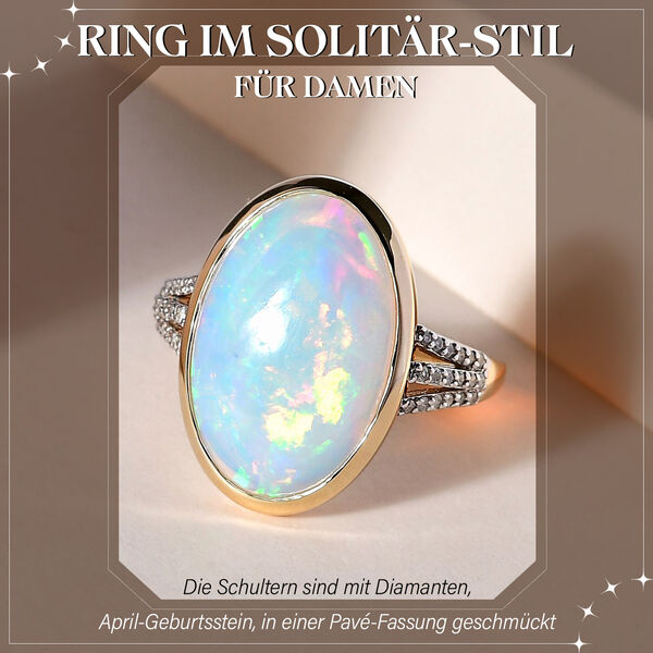 AAAA natürlicher, äthiopischer Welo Opal und Diamant-Ring in 585 Gelbgold - 8,18 ct. image number 2