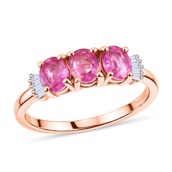 D'Joy Ilakaka Rosa Saphir (Fissure gef&uuml;llt), Wei&szlig;er Diamant Ring 925 Silber 750 Ros&eacute;gold vermeil (Gr&ouml;&szlig;e 17.00) ca. 1,67 ct