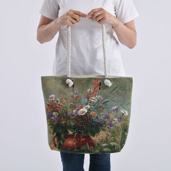 Jacquardgewebte Tasche aus Jute, 42x37x34 cm, Blumenmuster