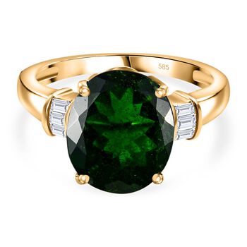 AAA Nat&uuml;rlicher Chromdiopsid, Wei&szlig;er Diamant Ring 585 Gold (Gr&ouml;&szlig;e 18.00) ca. 5.29 ct