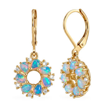 EVER TRUE AA Nat&uuml;rlicher, &auml;thiopischer Welo Opal, Wei&szlig;er Zirkon Ohrringe Reine Bronze ca. 1.72 ct