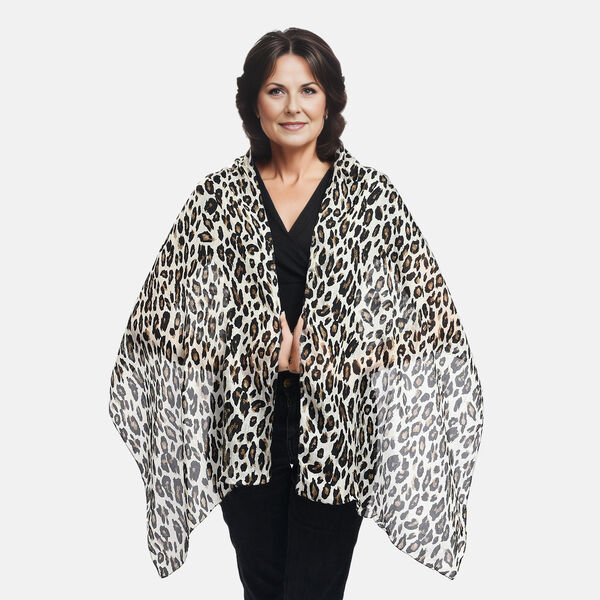 Bedruckter Seidenschal und Rosenquarz-Edelstein-Schl&uuml;sselanh&auml;nger mit Geschenkbox, schwarz und cr&egrave;me image number 3