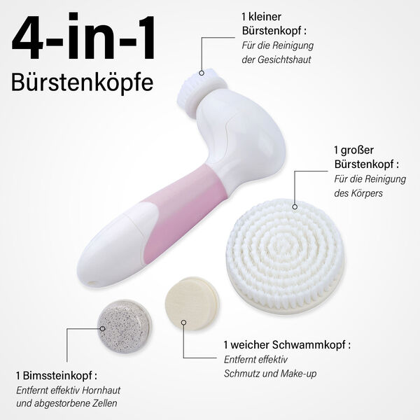 4 in 1 Gesichts Reinigungsb&uuml;rste, 4xAA Batterien (nicht inkl.), Wei&szlig; und Rosa image number 3