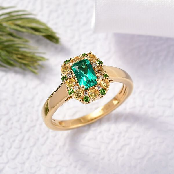 D'Joy AAA Lab Created Kolumbianischer Smaragd, Gelber Saphir Ring 925 Silber 750 Gelbgold Vermeil (Größe 19.00) ca. 0,94 ct image number 1