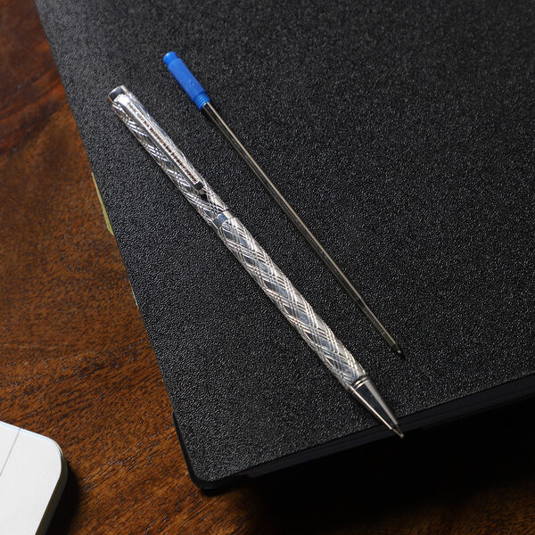 Echter Champagner-Diamanten 925 Silber Kugelschreiber in Geschenkbox, inkl. schwarzer Mine, Rhombus Muster image number 2