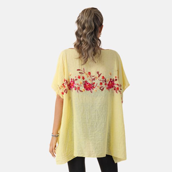 T-Shirt mit Blumen-Stickerei, Gelb, Einheitsgr&ouml;&szlig;e image number 2