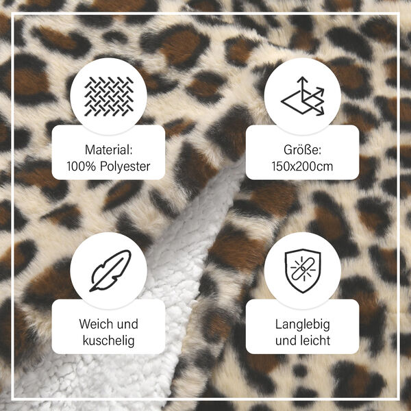 Kunstfell Decke mit Leopardenmuster,  Beige image number 9