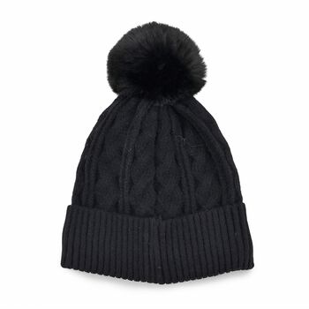 Strickm&uuml;tze mit Bommel, weiches Mischgewebe, Einheitsgr&ouml;&szlig;e, Schwarz