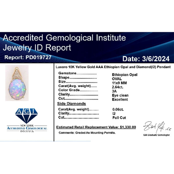 LUXORO AAA Natürlicher, äthiopischer Welo Opal und Diamant Anhänger in 417 Gold - 2,70 ct. image number 6