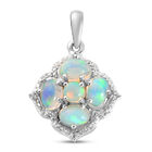 Natürlicher, äthiopischer Opal und Zirkon floraler Anhänger in Silber image number 0