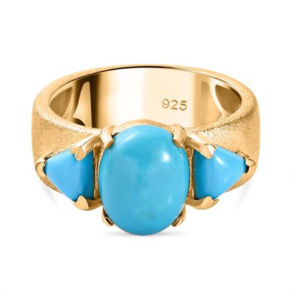 AA Amerikanischer nat&uuml;rlicher, Sleeping Beauty T&uuml;rkis Ring, 925 Silber Gelbgold Vermeil (Gr&ouml;&szlig;e 18.00) ca. 3.37 ct