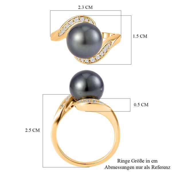 Tahiti Perle, wei&szlig;er Zirkon Ring, (10-11mm), 925 Silber Gelbgold Vermeil (Gr&ouml;&szlig;e 21.00) image number 7