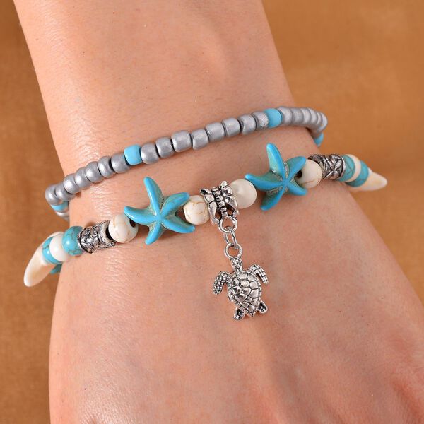 2er Set - Weißer Howlit, Blauer Howlit Schmuck Zubehör ca. 23 cm Antik-silber-Plattierung ca. 60.35 ct image number 2