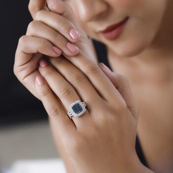 Blauer und wei&szlig;er Diamant Ring, 925 Silber platiniert (Gr&ouml;&szlig;e 16.00) ca. 1.00 ct