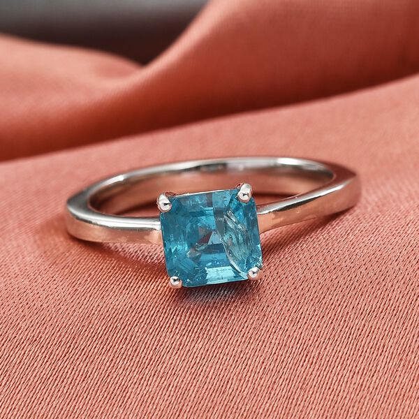 Blauer Apatit Solit&auml;r Ring 925 Silber Platin-&Uuml;berzug image number 2