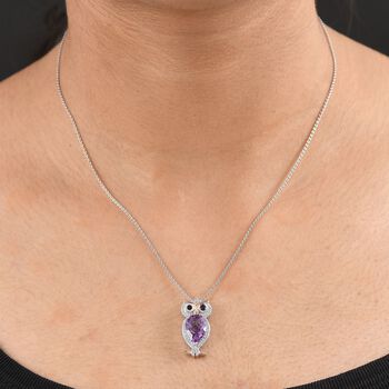 D'Joy AAA Rose De France Amethyst, schwarzer Spinell und Zirkon zweifarbiger Anh&auml;nger mit 50cm Kette - 4 ct.