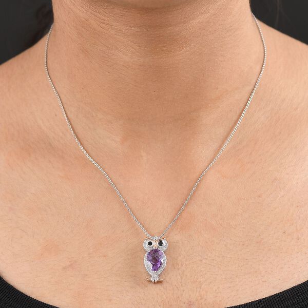 D'Joy AAA Rose De France Amethyst, schwarzer Spinell und Zirkon zweifarbiger Anh&auml;nger mit 50cm Kette - 4 ct. image number 3