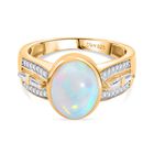 Natürlicher, äthiopischer Welo Opal, Moissanit Ring 925 Silber 750 Gelbgold Vermeil (Größe 17.00) ca. 2,34 ct