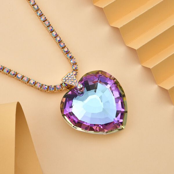 Mystische Rosa Kristall Anhänger mit Kette, Goldfarben image number 2