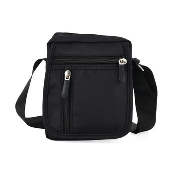 Umh&auml;ngetasche mit mehreren Rei&szlig;verschlussf&auml;chern und RFID-Schutz, Gr&ouml;&szlig;e 12,5x6x16 cm, Schwarz