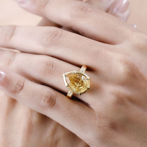 AA Serra Gaucha Citrin, Wei&szlig;er Zirkon Ring, 925 Silber Gelbgold Vermeil (Gr&ouml;&szlig;e 17.00) ca. 4.84 ct image number 3