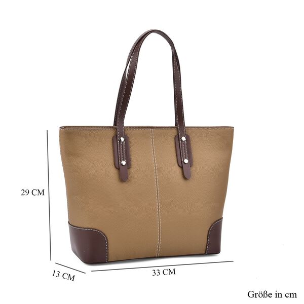Echtleder Modische, ger&auml;umige Kontrastfarbene Tasche, 33x13x29 cm, Khaki image number 7