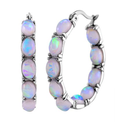 K&uuml;nstlische Opal Creolen, 316L Edelstahl in wei&szlig;er Farbe