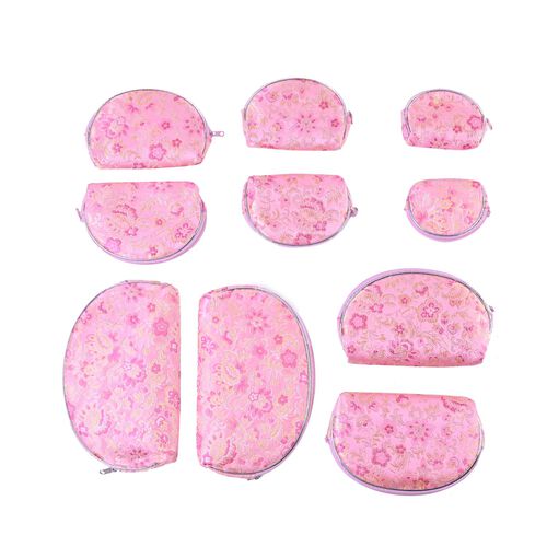 10er-Set Jacquard gewebter Schmuckbeutel mit Reißverschluss, 5 verschiedene Größen, Rosa image number 0