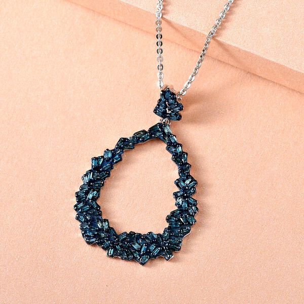 GP Italian Garden Kollektion - Blauer Diamant und Kanchanaburi blauer Saphir-Cluster-Anhänger mit Kette in platiniertem Silber - 0,50 ct. image number 3