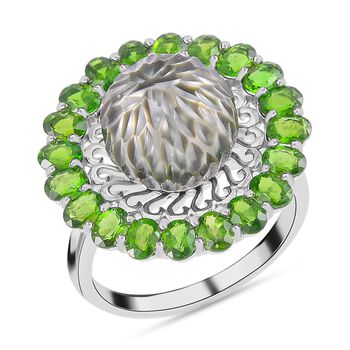 Tahiti Perle (10-15 mm), Nat&uuml;rlicher Chromdiopsid Ring 925 Silber rhodiniert (Gr&ouml;&szlig;e 20.00)