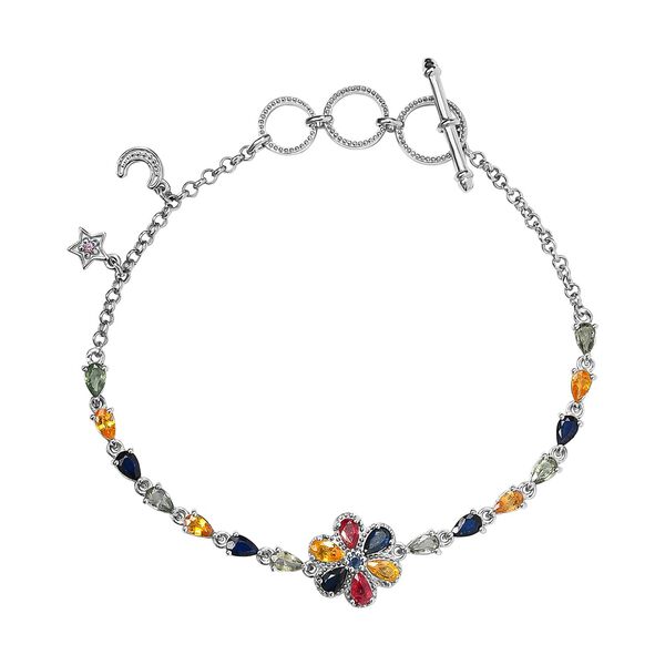 Mehrfarbig Saphirr-Armband, ca. 19 cm, 925 Silber platiniert ca. 5.44 ct