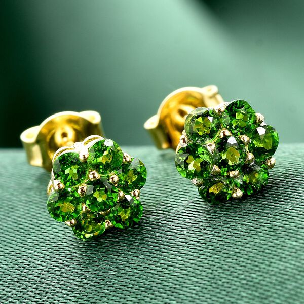 Nat&uuml;rliche Chromdiopsid-Ohrringe, 925 Silber vergoldet ca. 1,00 ct image number 2