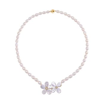 Keshi Perle (12x9 mm), Wei&szlig;e S&uuml;&szlig;wasser Perle (7-8mm) Halskette ca. 50 cm 925 Silber vergoldet