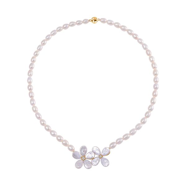 Keshi Perle (12x9 mm), Wei&szlig;e S&uuml;&szlig;wasser Perle (7-8mm) Halskette ca. 50 cm 925 Silber vergoldet image number 2