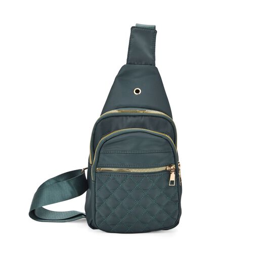 Rucksack mit RFID-Schutz in Steppoptik, 17x7,5x30cm, Dunkelgrün image number 0