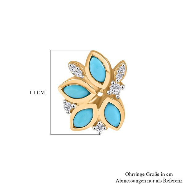 Der Schimmer der Natur AA Sleeping Beauty Türkis, Weißer Zirkon Ohrringe 925 Silber 750 Gelb Vergoldet ca. 0,75 ct. image number 6