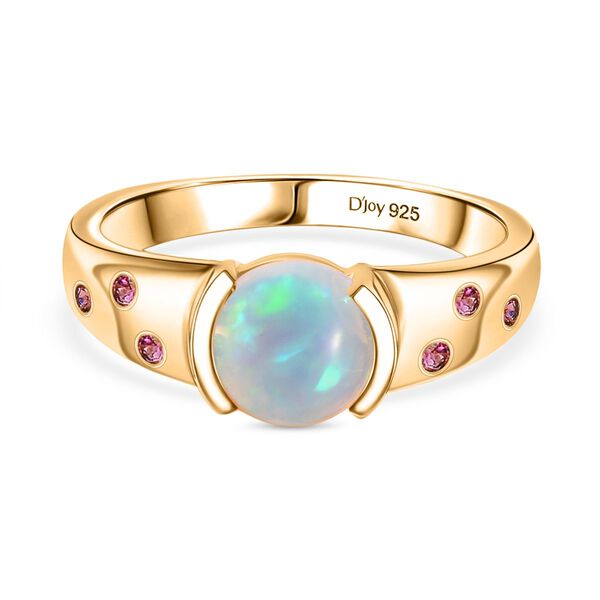 D'Joy AA Natürlicher, äthiopischer Welo Opal, Rubellit Ring 925 Silber 750 Gelb Vergoldet (Größe 17.00) ca. 1.00 ct image number 0