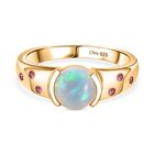 D'Joy AA Natürlicher, äthiopischer Welo Opal, Rubellit Ring 925 Silber 750 Gelb Vergoldet (Größe 17.00) ca. 1.00 ct