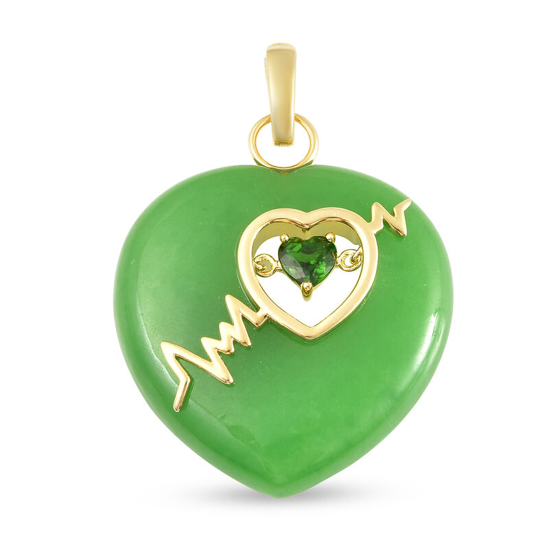 Grüne Jade, Natürlicher Chromdiopsid Herz-Anhänger, 925 Silber vergoldet ca. 40.38 ct image number 0