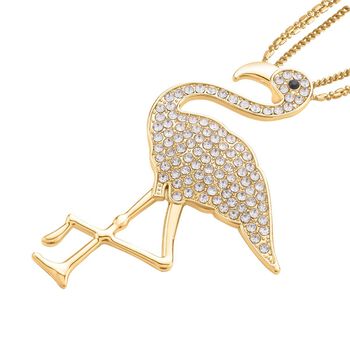 Schwarzer und wei&szlig;er Kristall-Flamingo-Anh&auml;nger mit Kette - 3,10 ct.