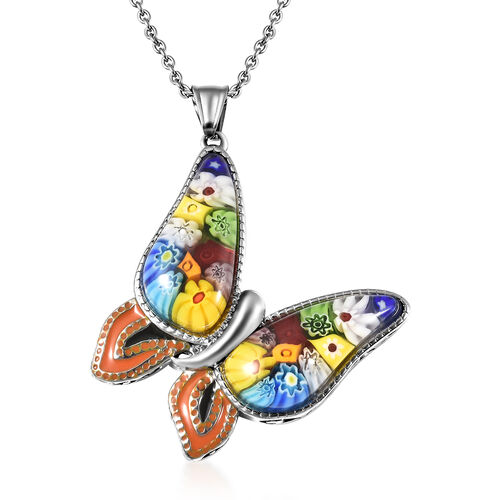 Murano Stil Schmetterlings-Glas-Anhänger mit Kette, Edelstahl ca. 5,00 ct image number 0